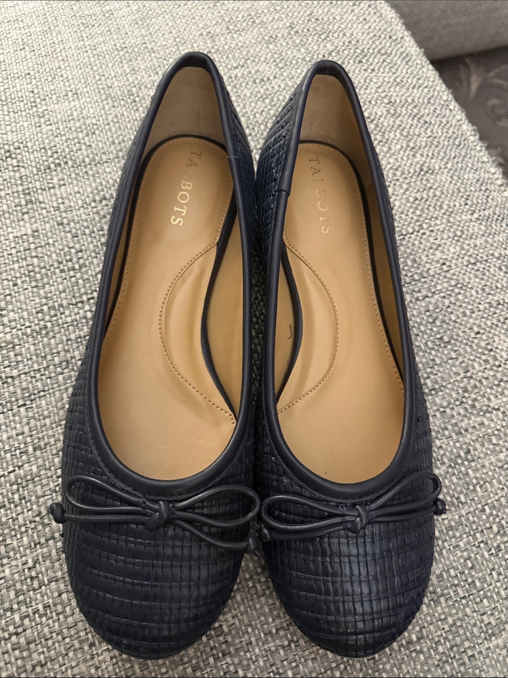 NEW Talbots Navy Textured Bow Ballet Flats Leather Sole Manmade Upper Size 7